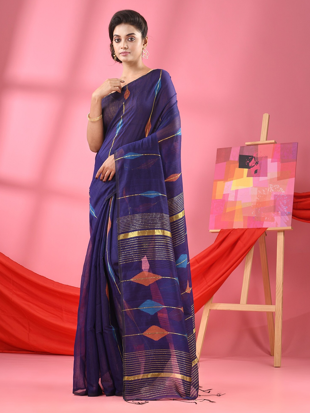 

Angoshobha Zari Saree, Blue