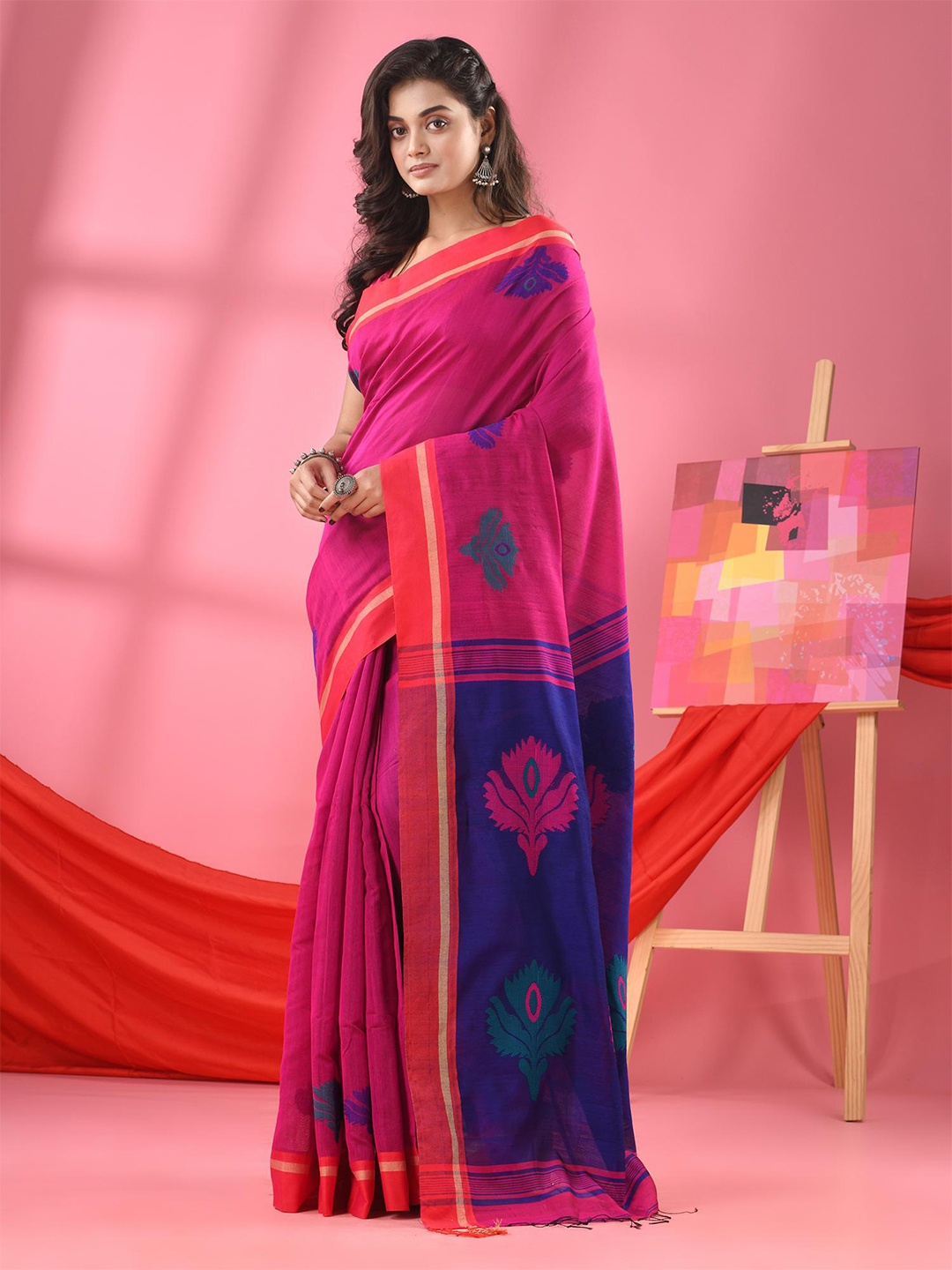

Angoshobha Ethnic Motifs Saree, Pink