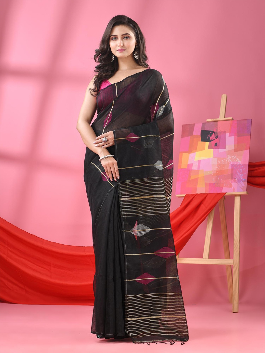 

Angoshobha Zari Saree, Black