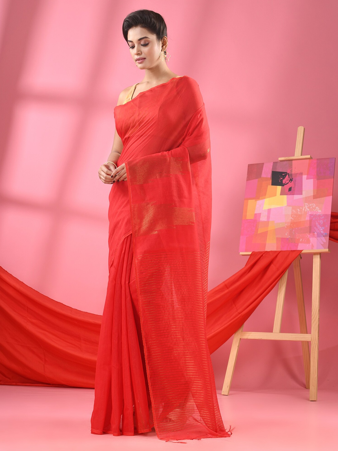 

Angoshobha Zari Saree, Red