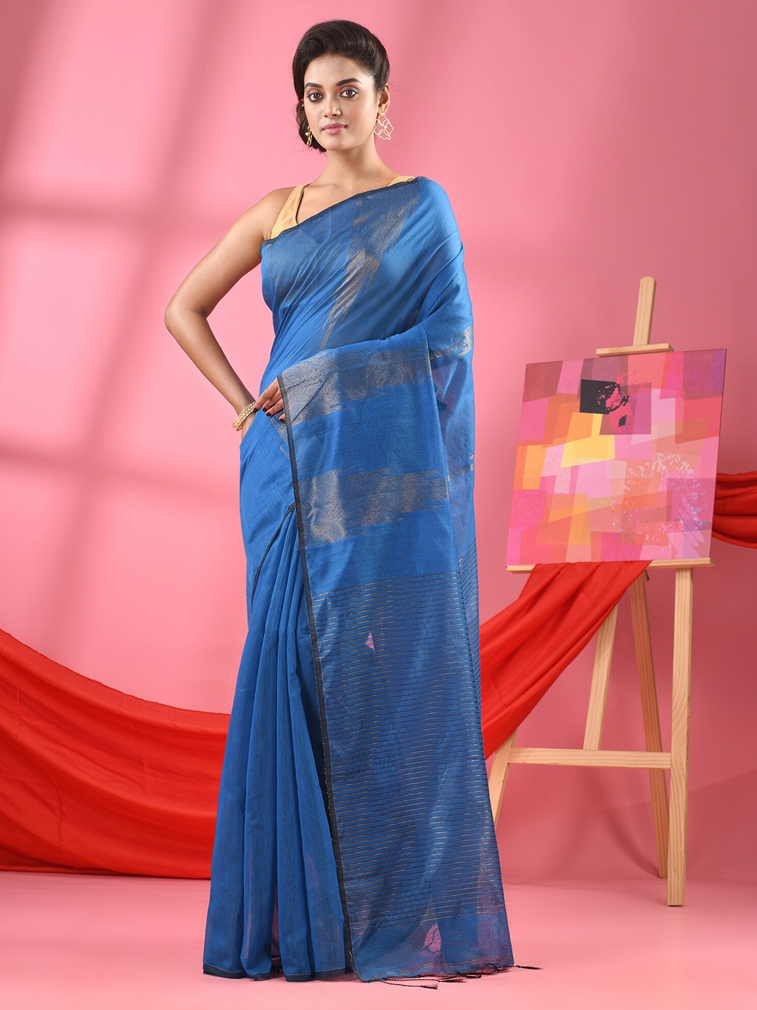 

Angoshobha Zari Saree, Turquoise blue