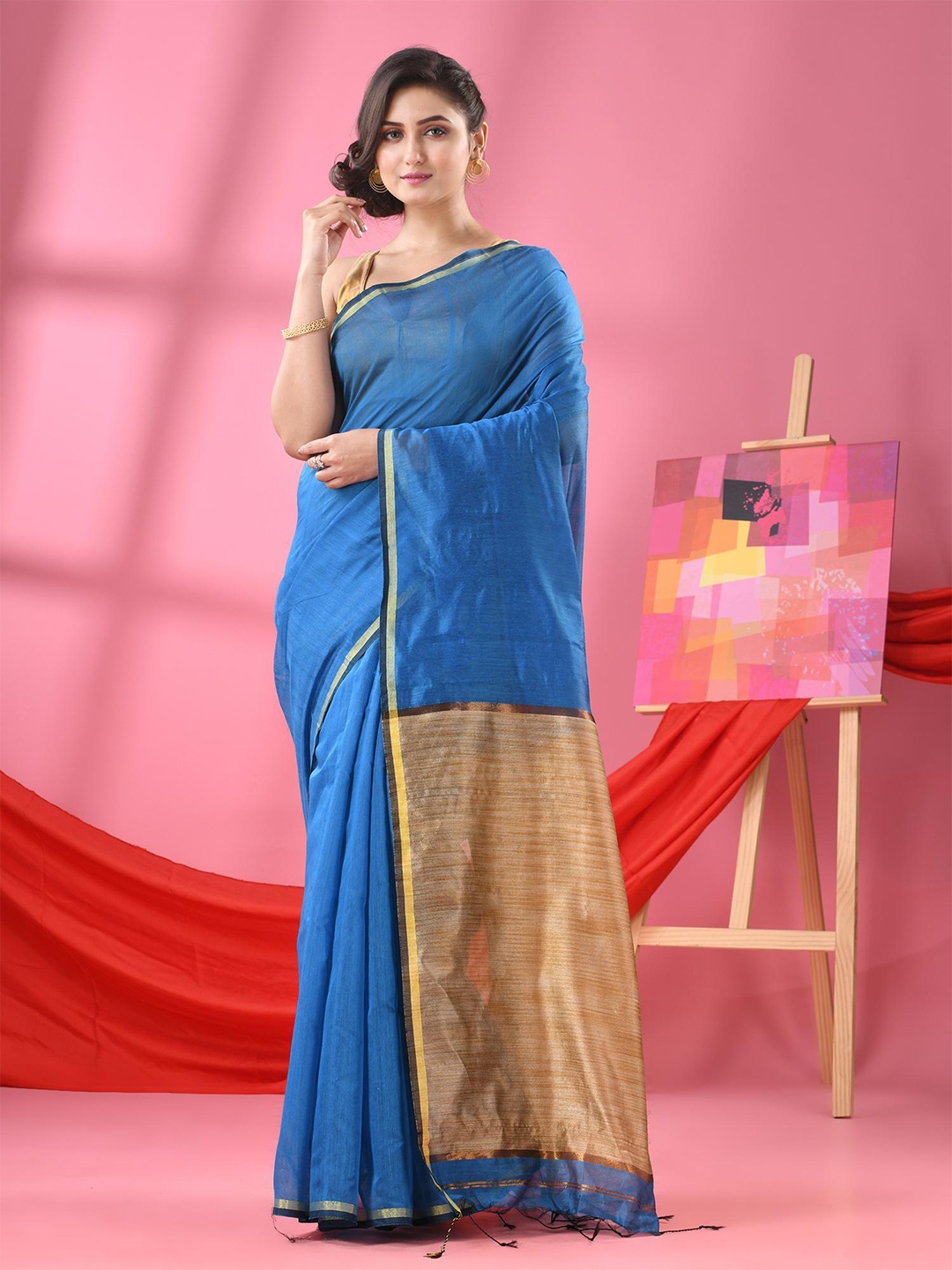 

Angoshobha Zari Saree, Turquoise blue