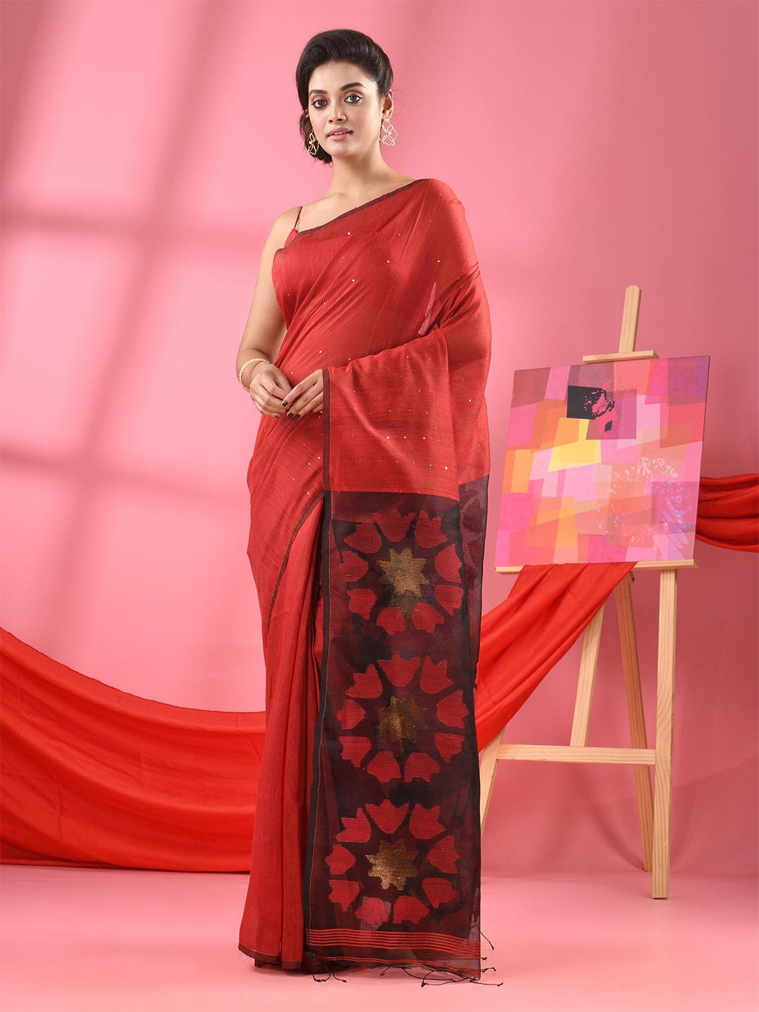 

Angoshobha Embellished Zari Jamdani Saree, Red