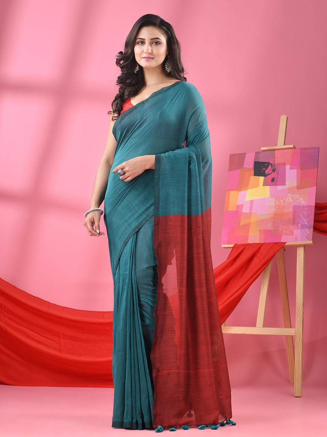 

Angoshobha Pure Cotton Saree, Teal