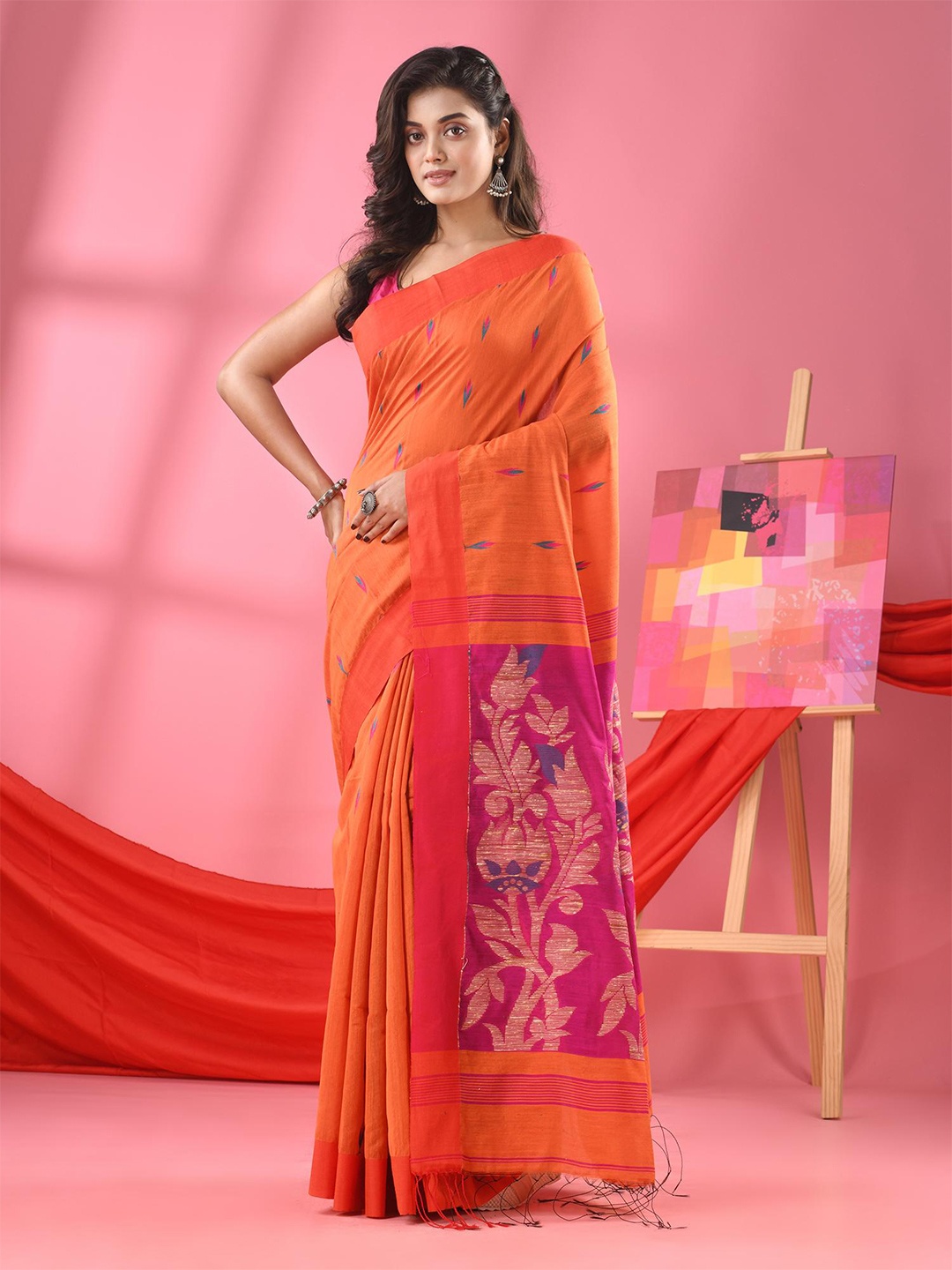 

Angoshobha Ethnic Motifs Woven Design Saree, Orange