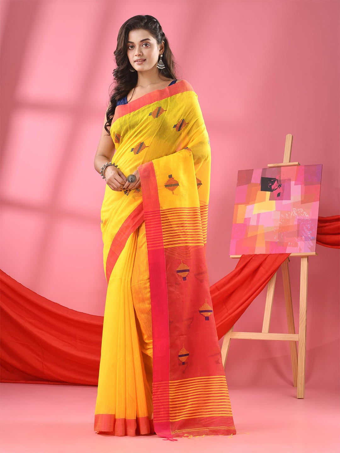 

Angoshobha Ethnic Motifs Woven Design Saree, Yellow