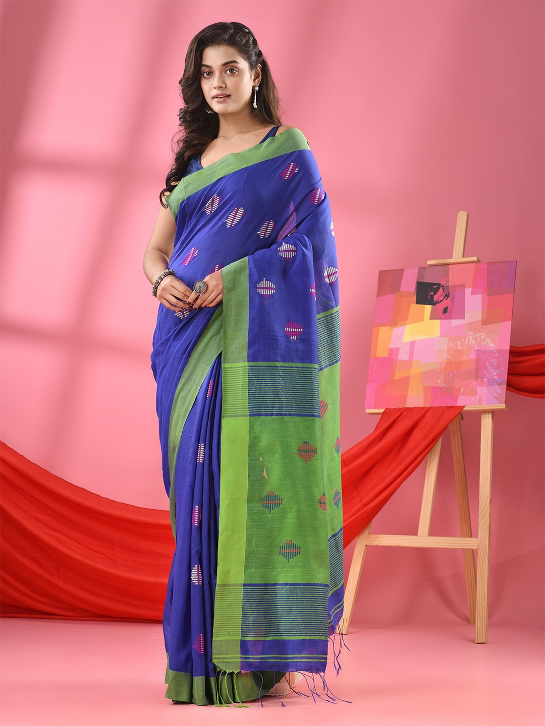 

Angoshobha Ethnic Motifs Woven Design Saree, Blue