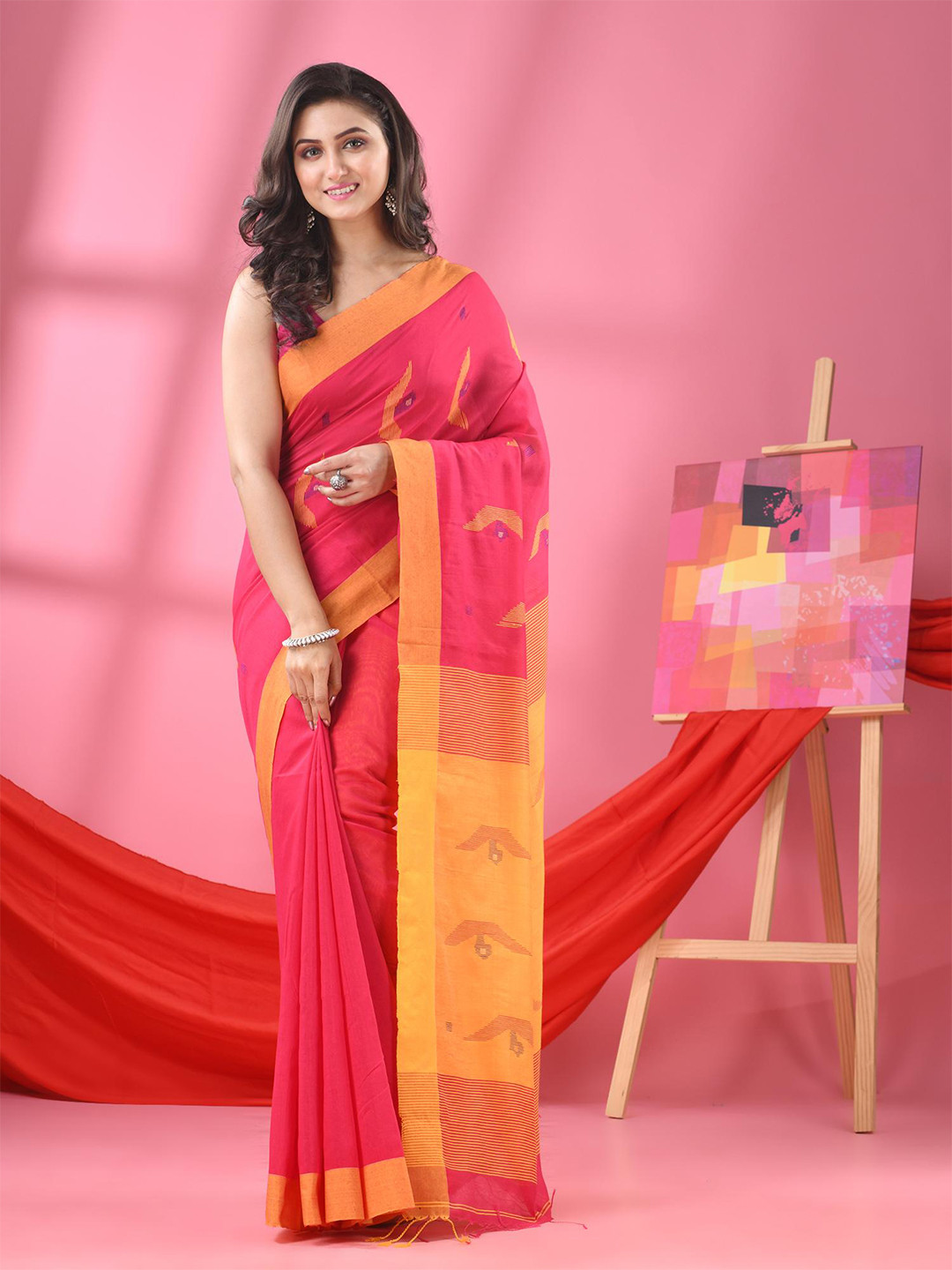 

Angoshobha Ethnic Motifs Woven Design Saree, Pink