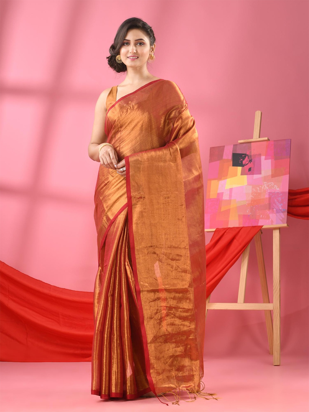 

Angoshobha Zari Cotton Tissue Saree, Rust