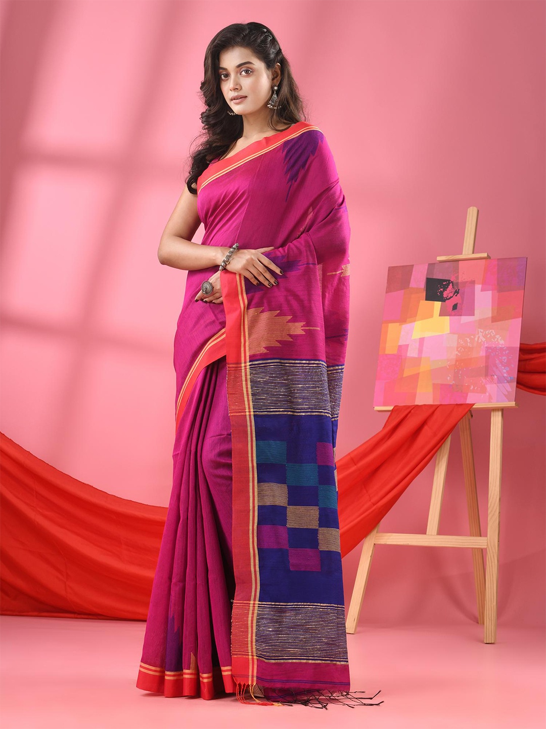 

Angoshobha Ethnic Motifs Woven Designed Saree, Pink