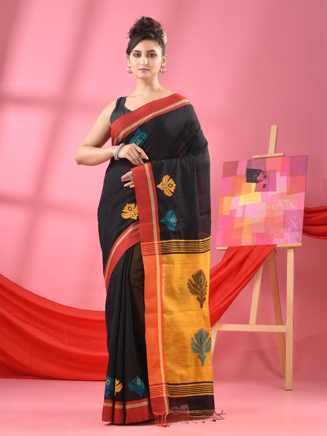 

Angoshobha Ethnic Woven Design Saree, Black