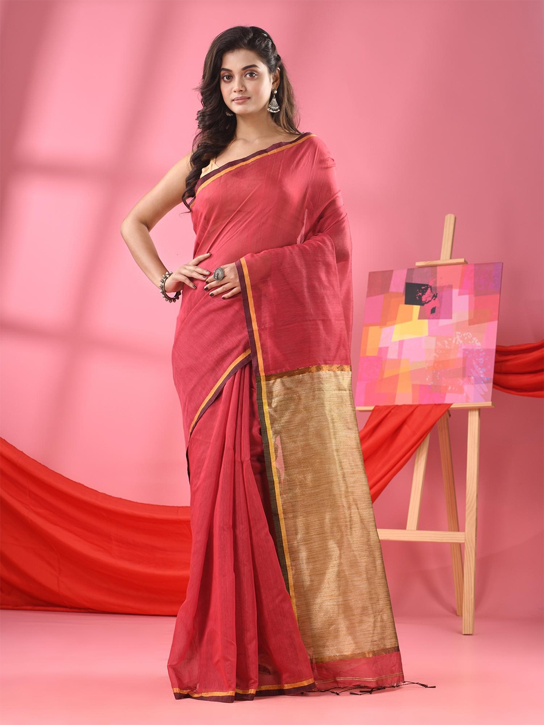 

Angoshobha Ethnic Zari Saree, Peach