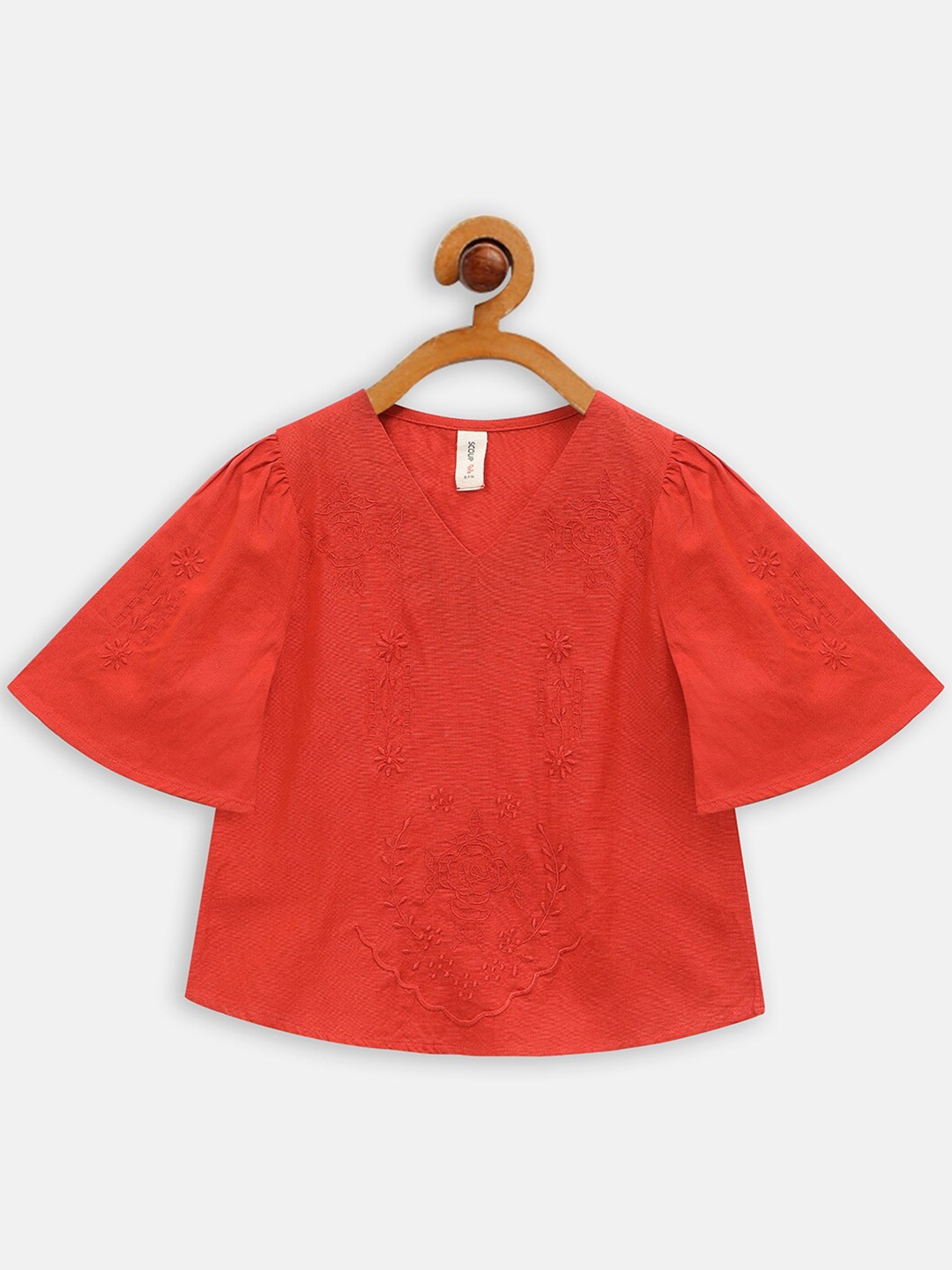 

SCOUP Girls Flared Sleeve Linen Top, Orange