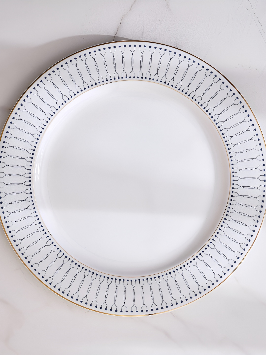 

Home Centre White & Blue Bone China Dishwasher Safe Dinner Plate