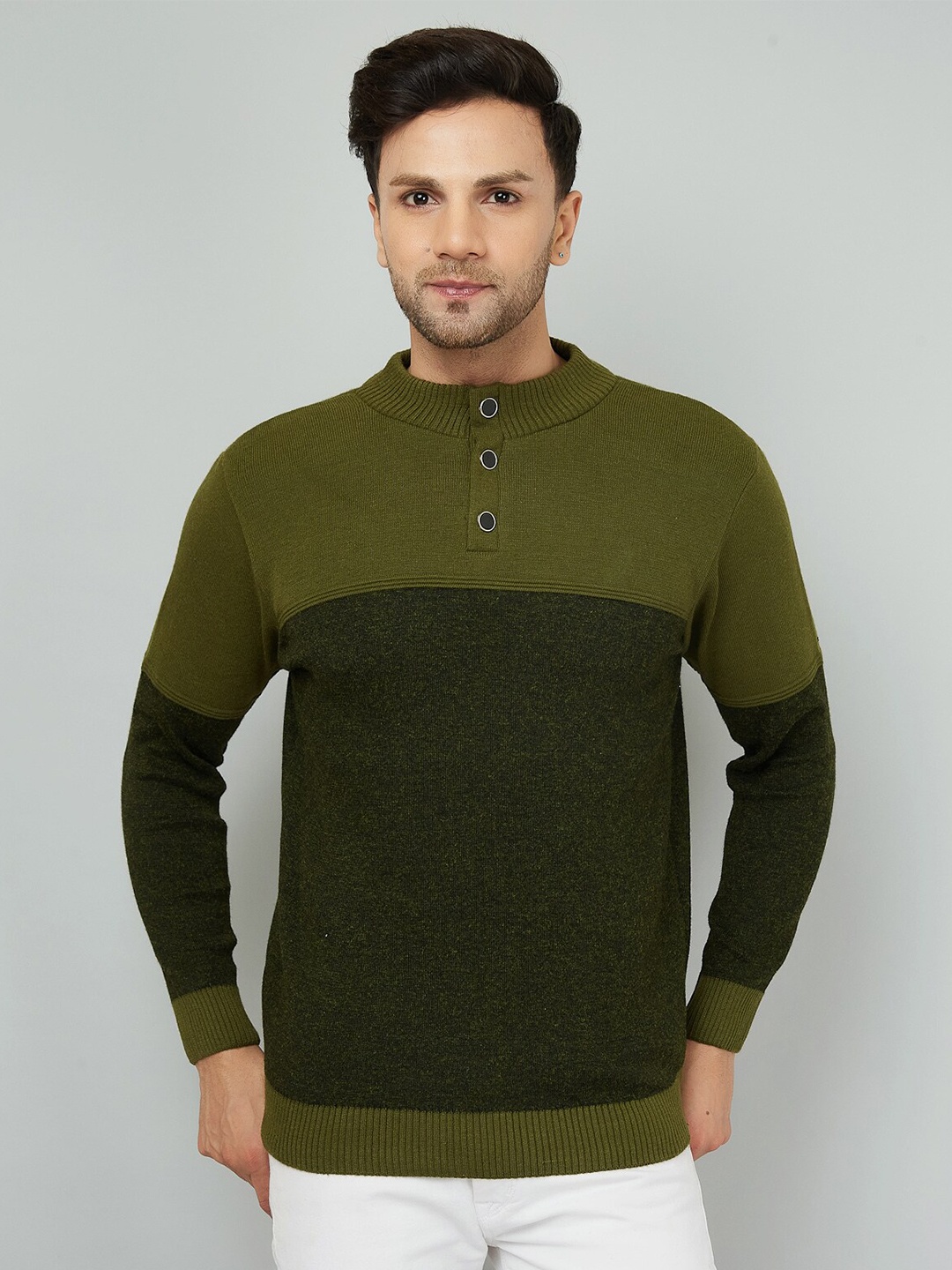 

KVETOO Abstract Self Design Turtle Neck Acrylic Pullover Sweater, Olive