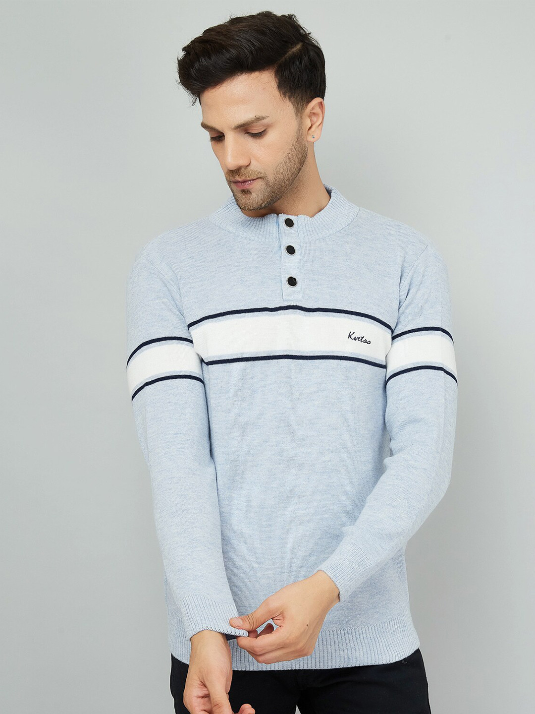 

KVETOO Colourblocked Acrylic Pullover Sweater, Blue
