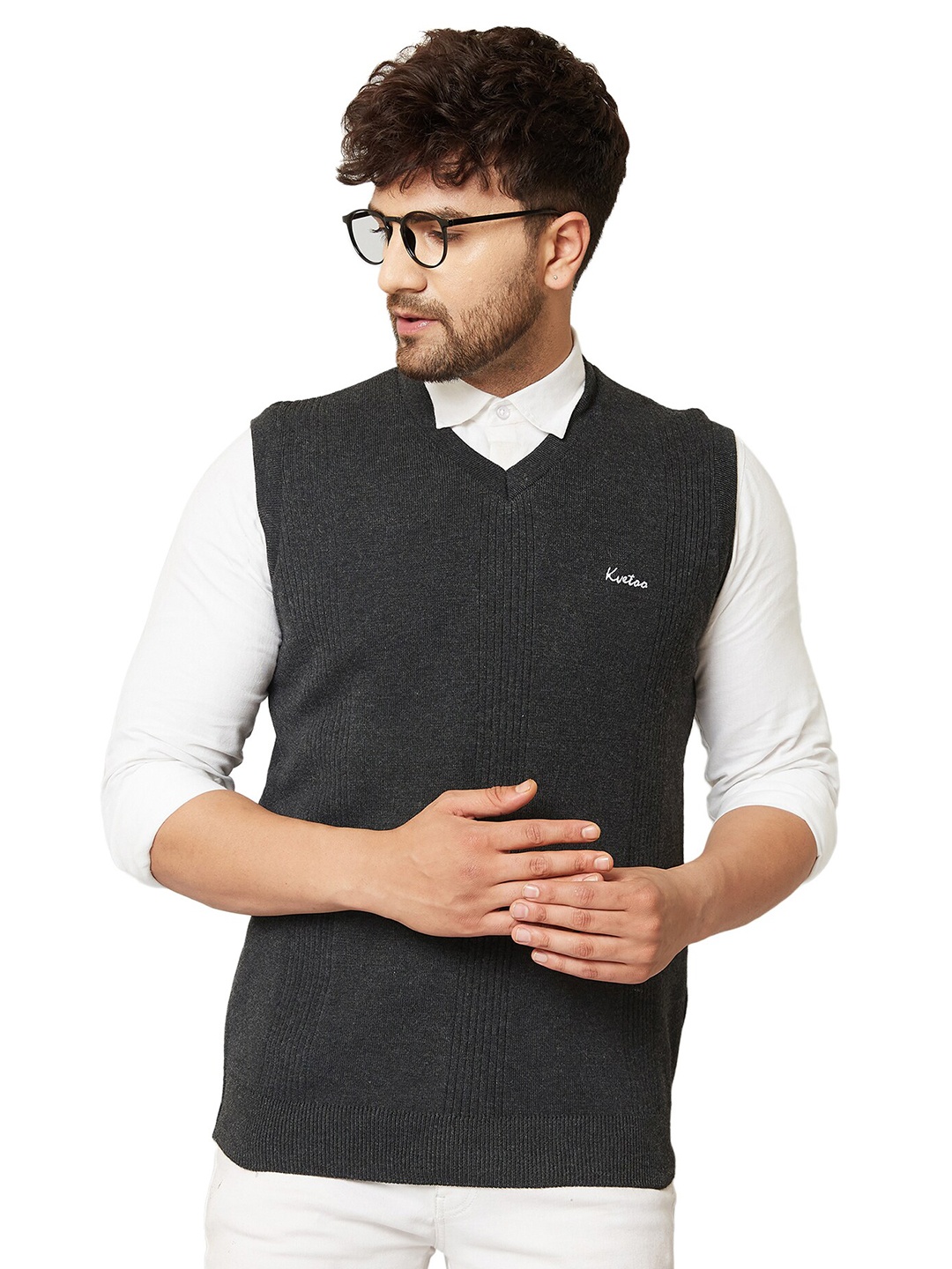 

KVETOO V-Neck Acrylic Sweater Vest, Grey
