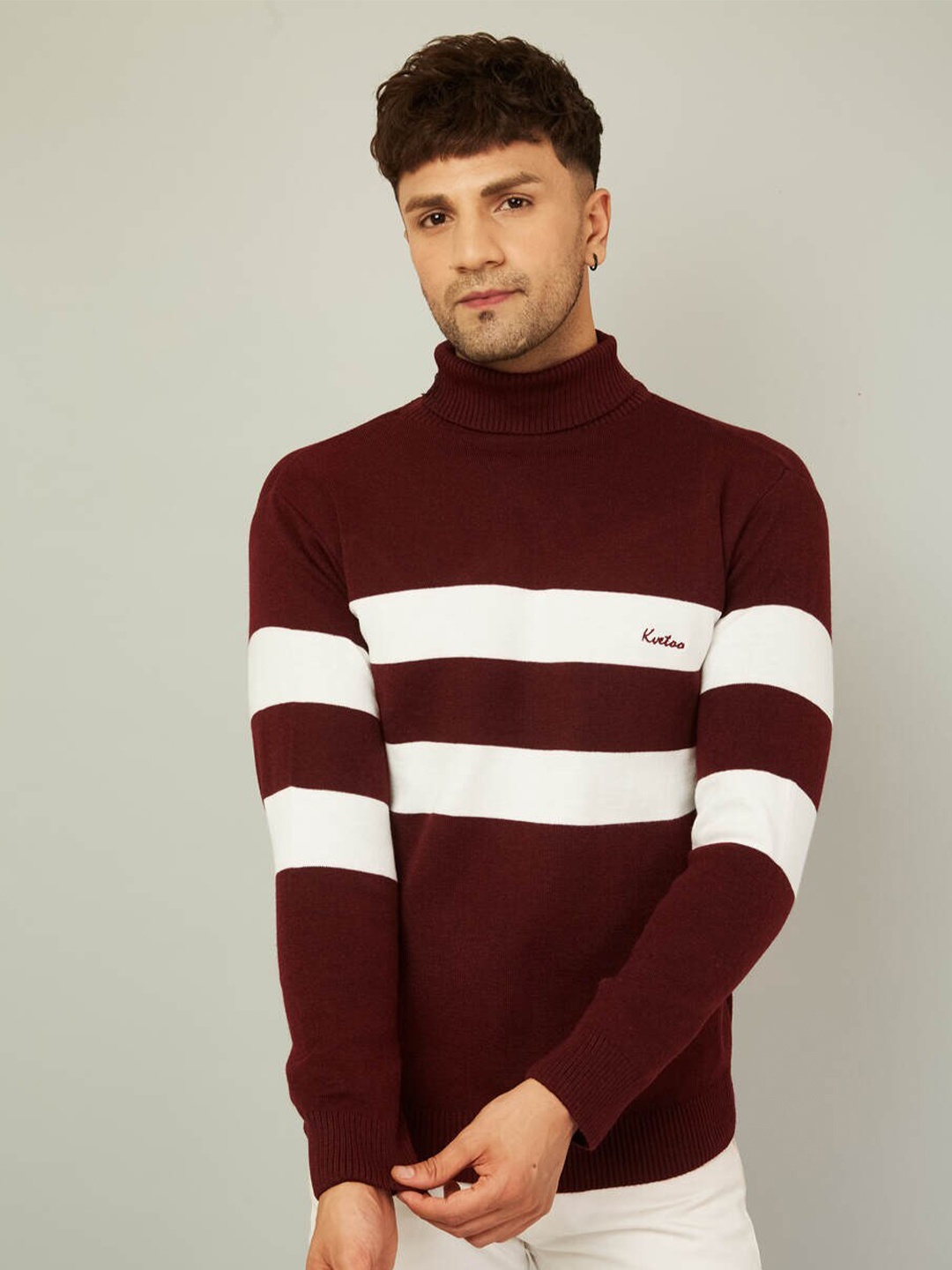 

KVETOO Colourblocked Turtle Neck Acrylic Pullover Sweater, Maroon