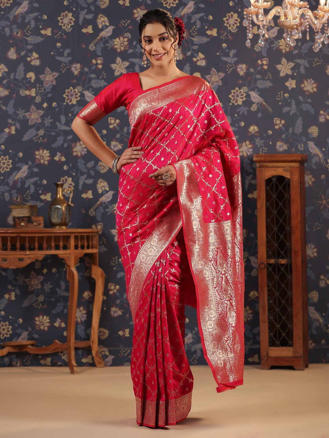 

House of Pataudi Ethnic Woven Design Banarasi Saree, Pink