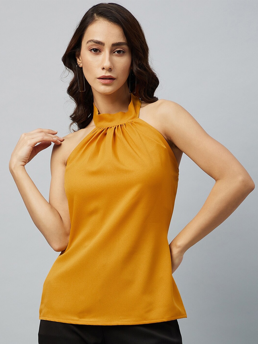 

DELAN Halter Neck Tie-Ups A-Line Top, Yellow