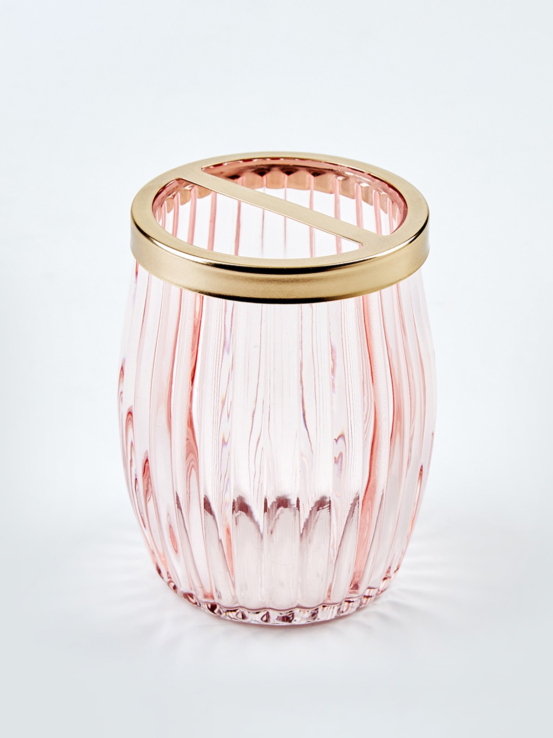 

Home Centre Pink & Gold Toned Striped Glass Toothbrush Holder
