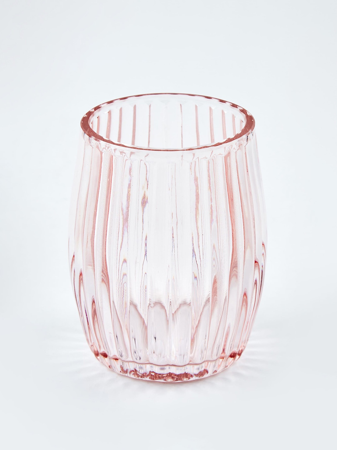

Home Centre Pink Striped Glass Toothbrush Holder