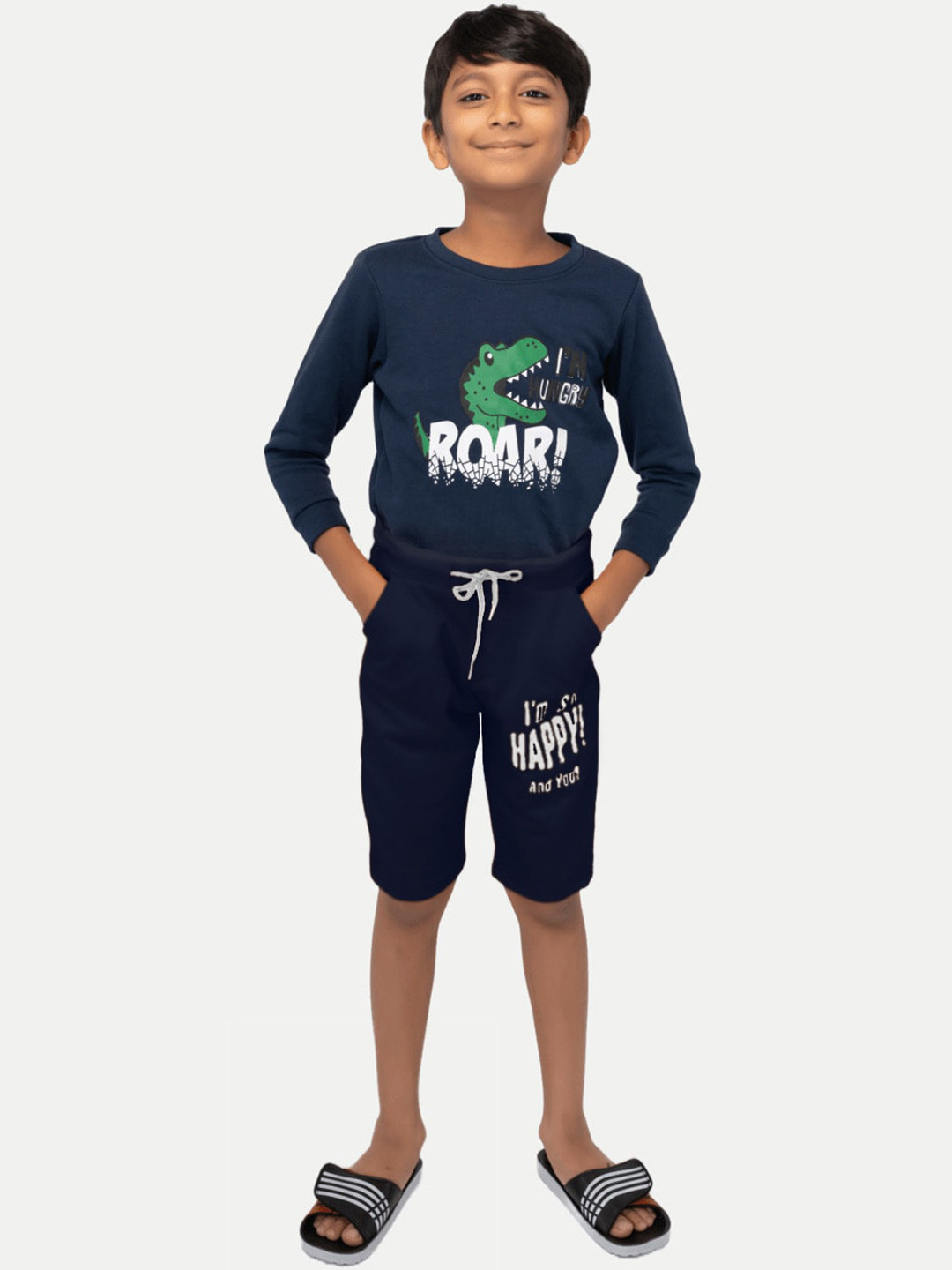 

BAESD Boys Typography Printed Cotton Regular Shorts, Navy blue