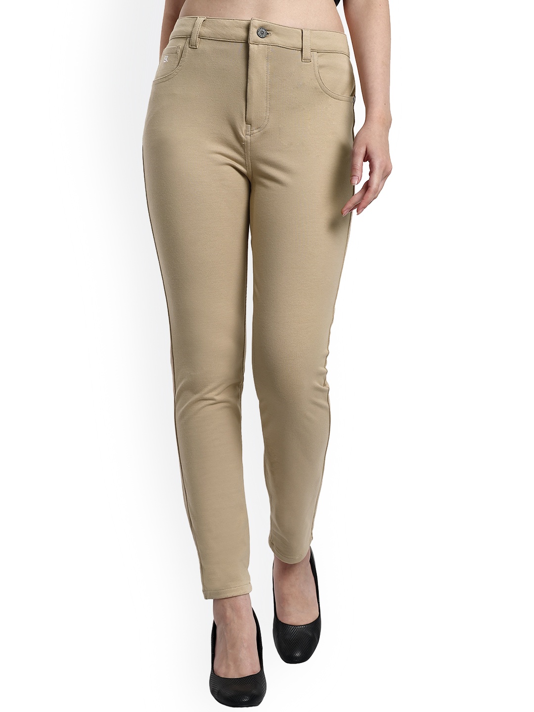 

ONE SKY Women Mid-Rise Cotton Trousers, Beige