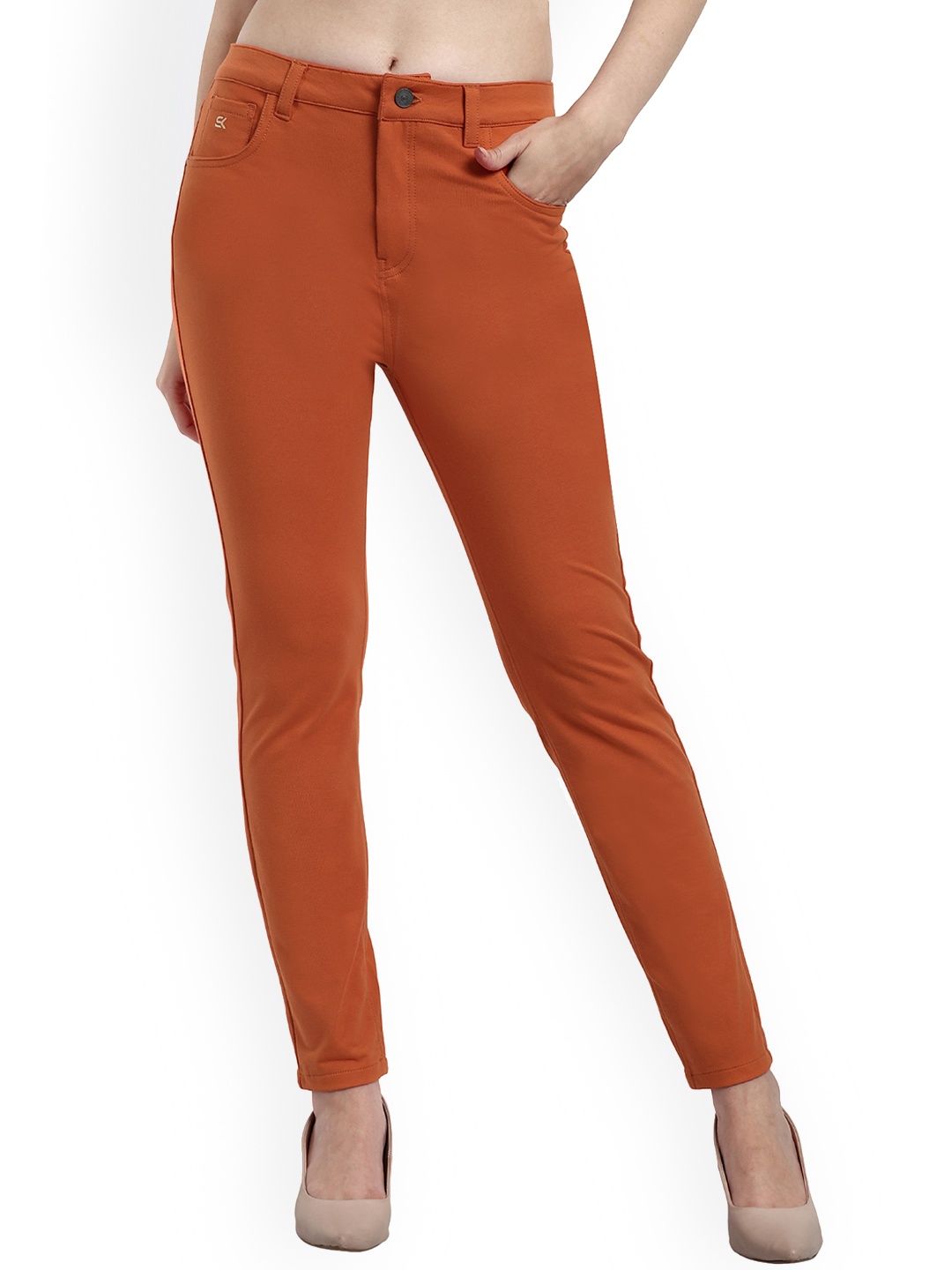 

ONE SKY Women Mid-Rise Regular-Fit Cotton Trousers, Orange