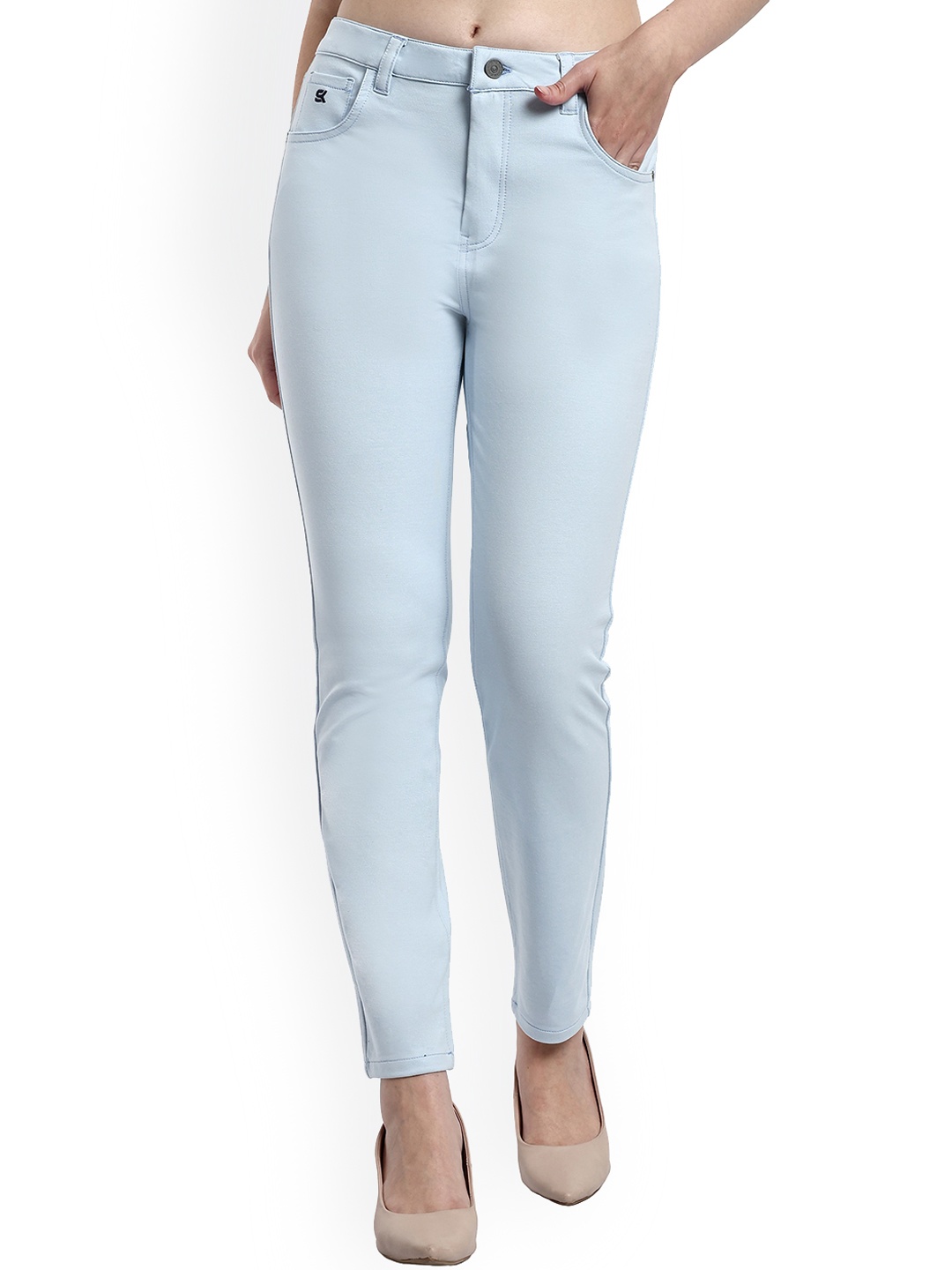 

ONE SKY Women Regular Fit Cotton Mid-Rise Trousers, Blue
