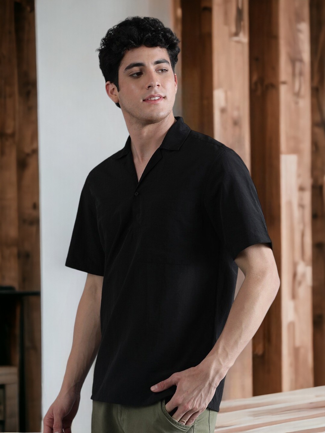 

Bene Kleed Men Resort Collar Relaxed Opaque Casual Shirt, Black