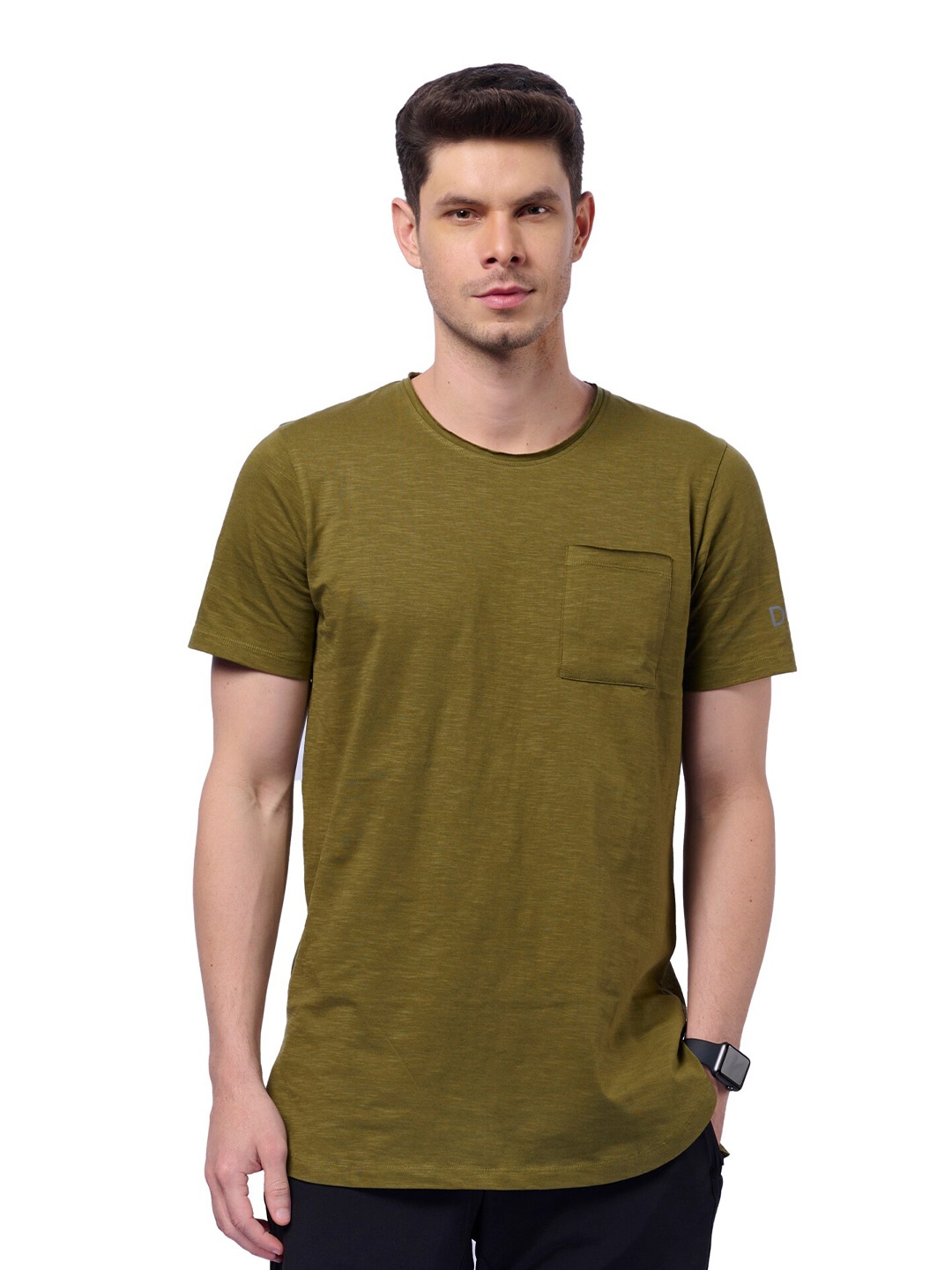 

DOMIN8 Round Neck Short Sleeves Cotton Relaxed Fit T-shirt, Olive