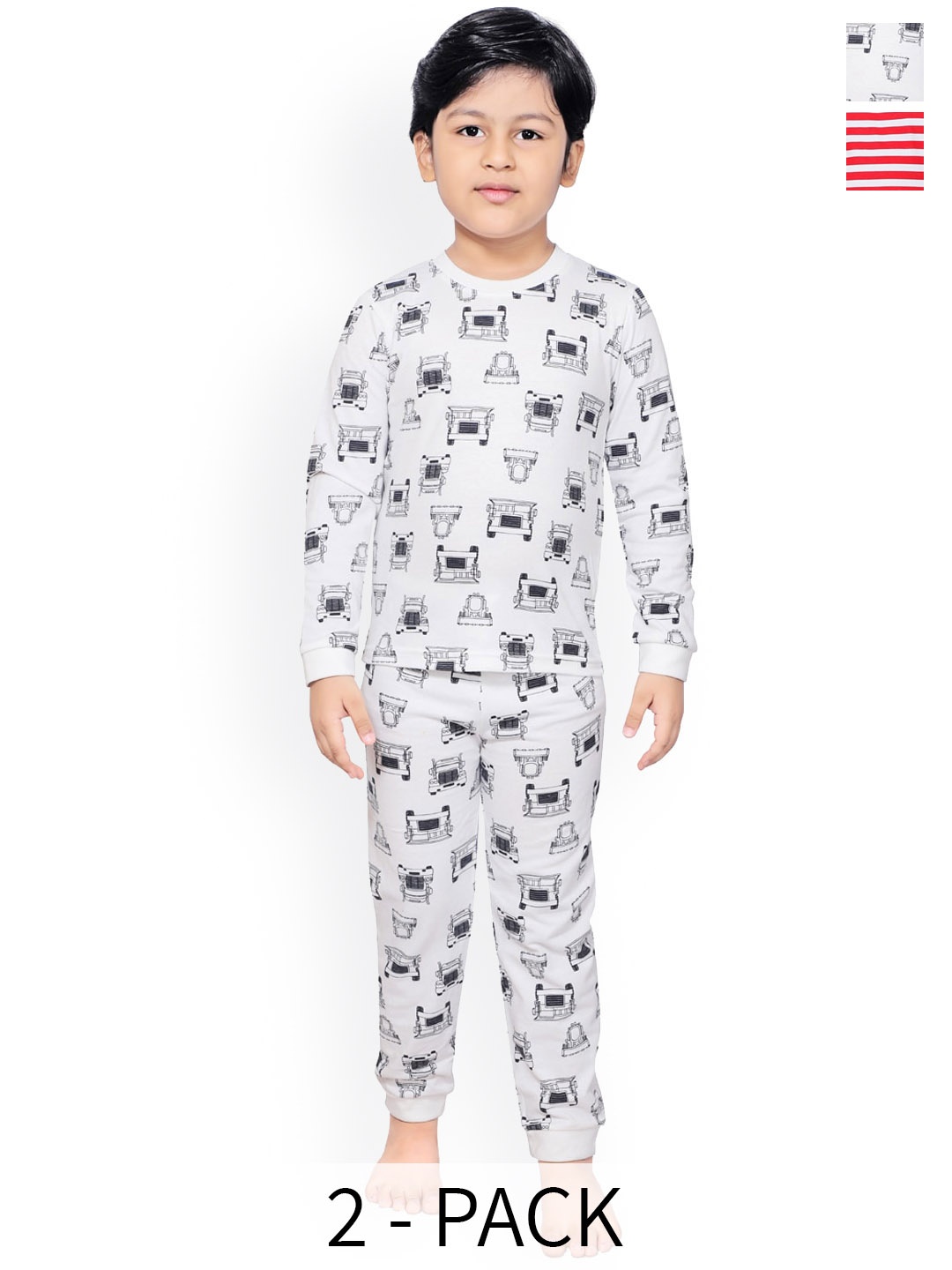

BAESD Boys Pack Of 2 Printed Pure Cotton Night Suits, White