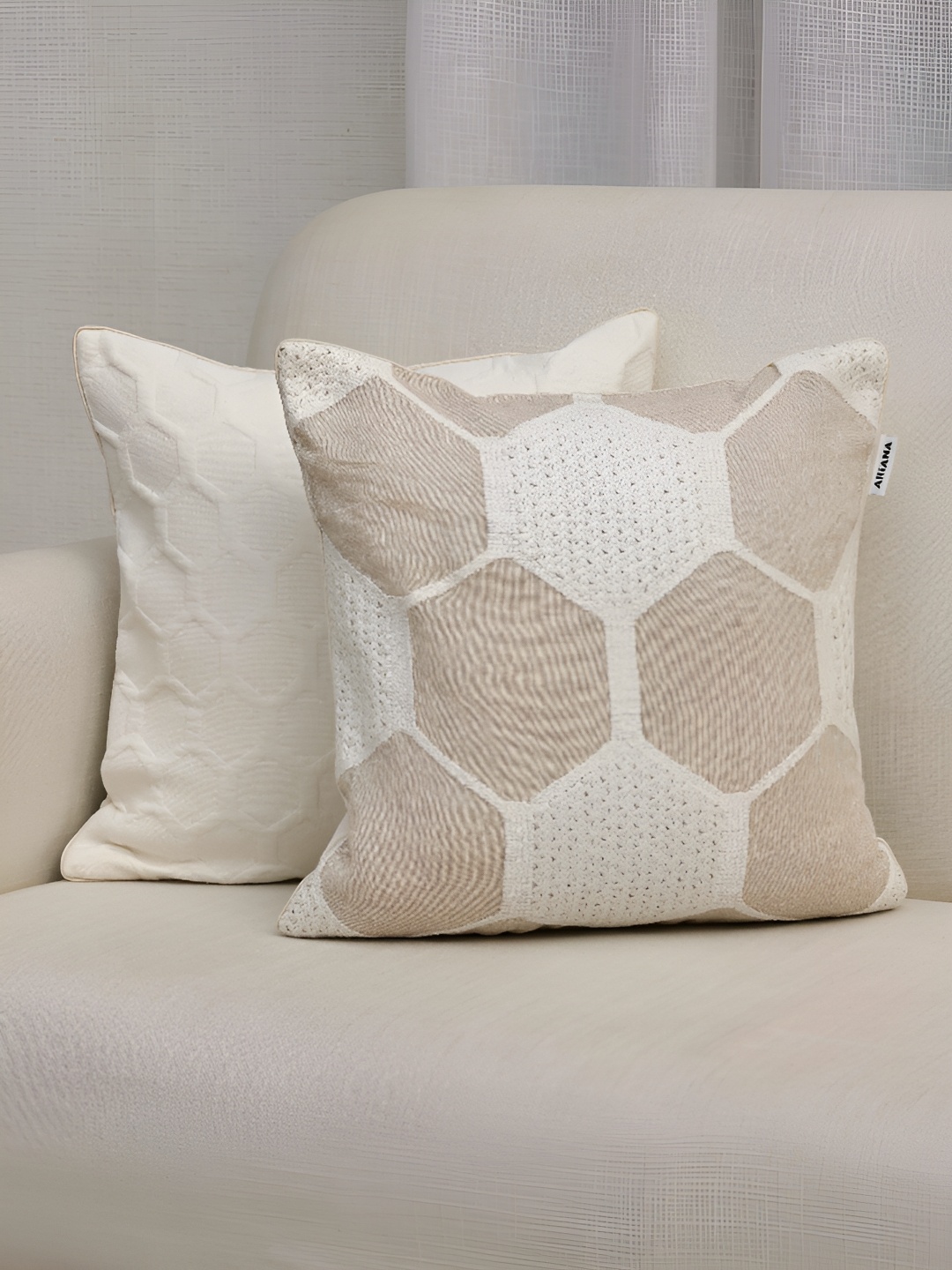 

Ariana Beige & Cream-Coloured 2 Pieces Geometric Square Cushion Covers