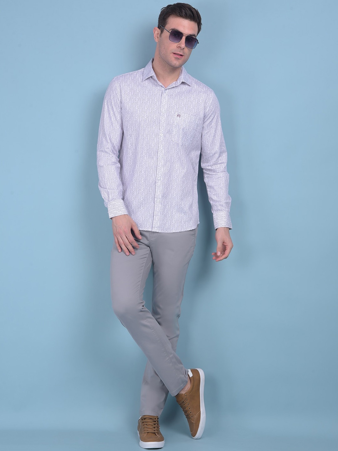

Crimsoune Club Classic Slim Fit Opaque Printed Cotton Casual Shirt, Purple