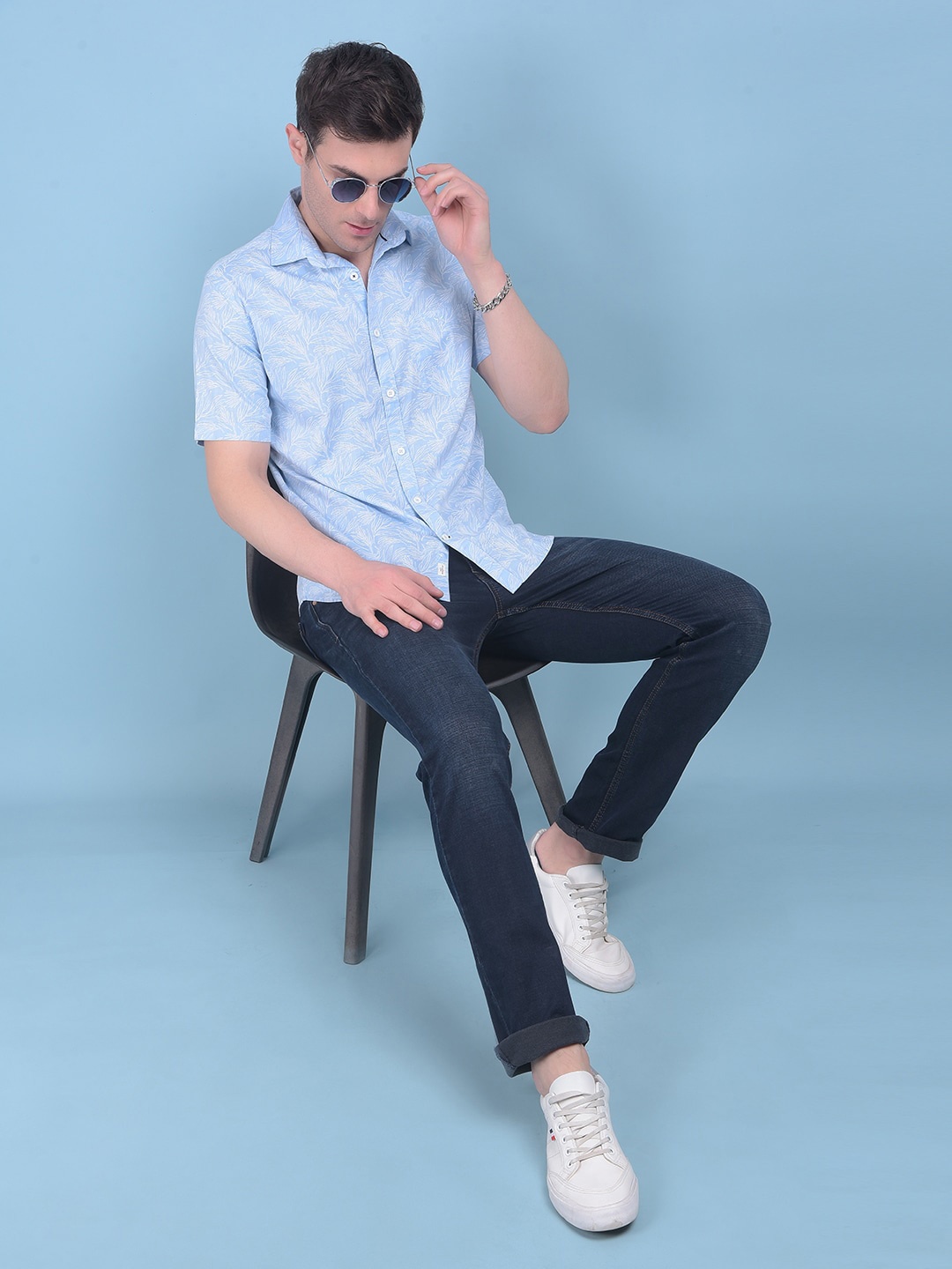

Crimsoune Club Classic Floral Printed Slim Fit Cotton Casual Shirt, Blue