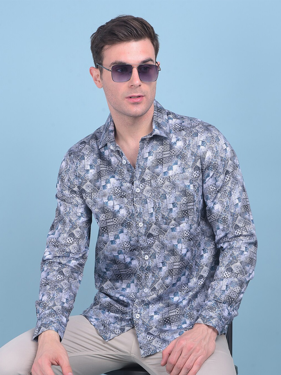 

Crimsoune Club Classic Slim Fit Floral Opaque Printed Casual Shirt, Grey