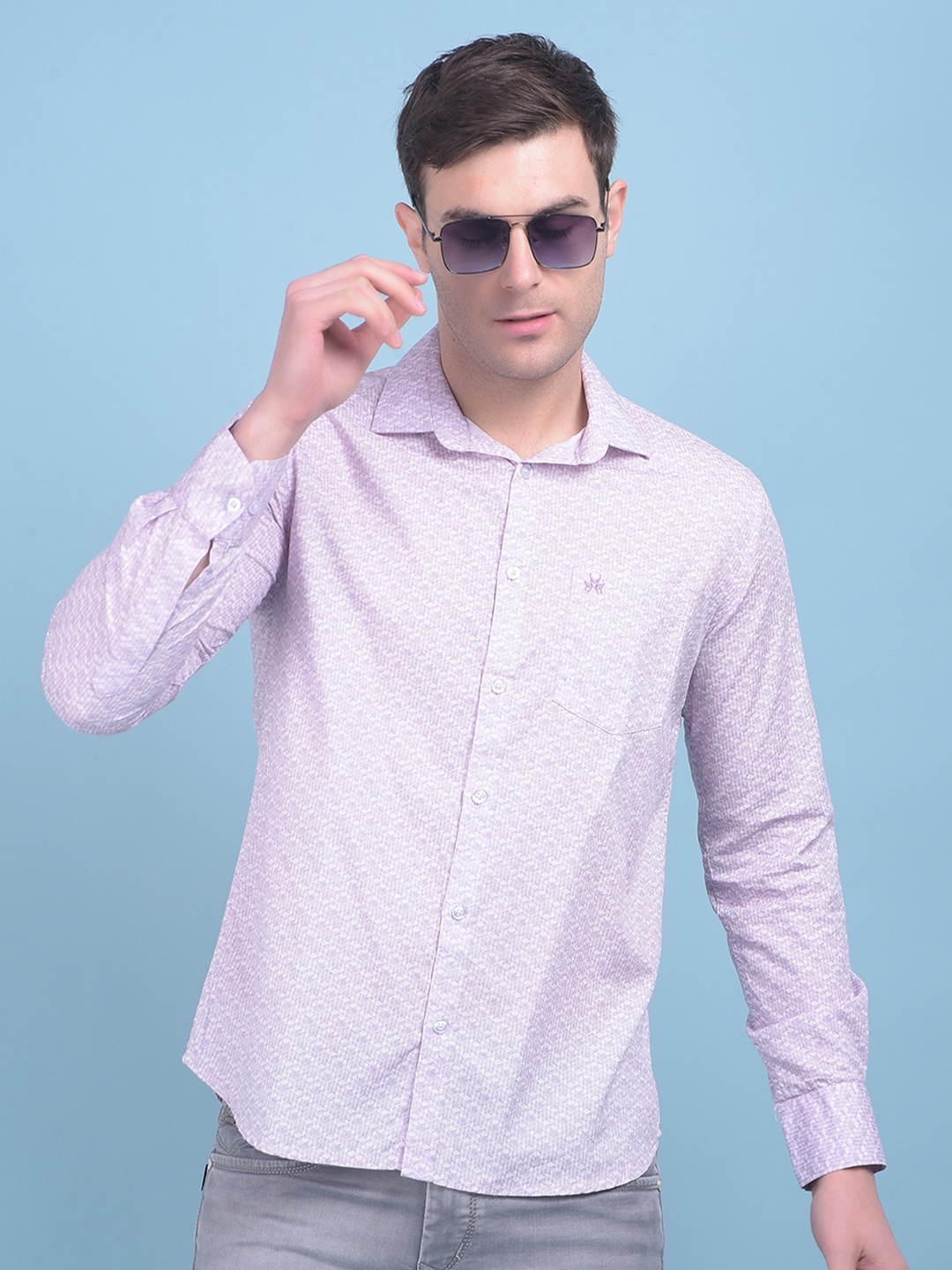 

Crimsoune Club Classic Slim Fit Opaque Printed Casual Shirt, Purple