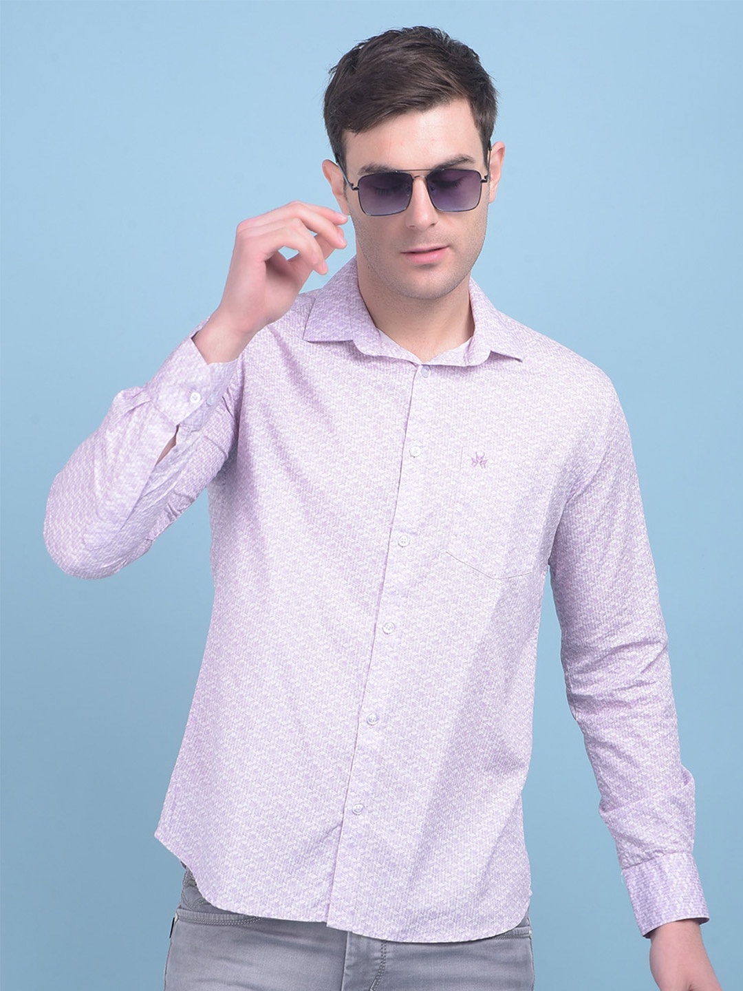 

Crimsoune Club Classic Slim Fit Cotton Printed Casual Shirt, Purple