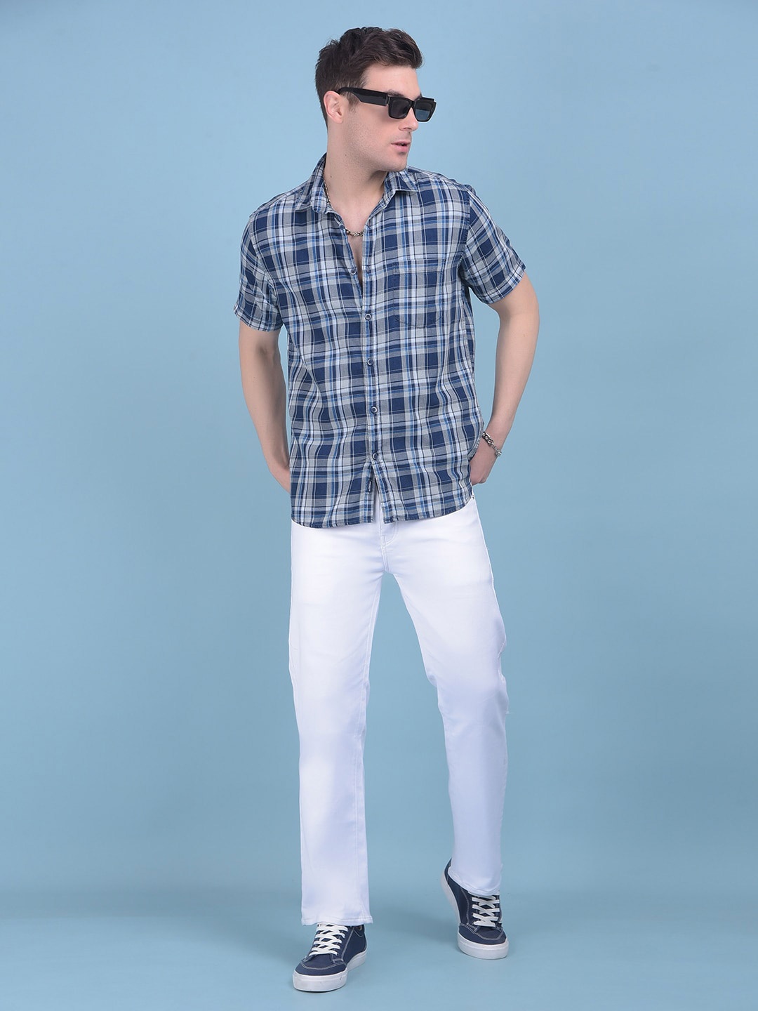 

Crimsoune Club Tartan Checked Classic Slim Fit Cotton Opaque Casual Shirt, Grey