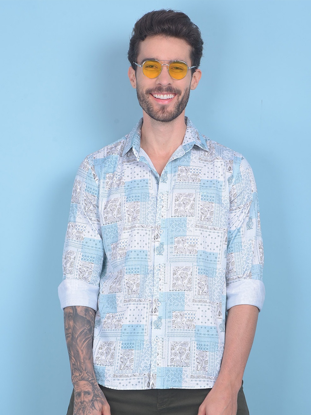 

Crimsoune Club Classic Slim Fit Printed Opaque Cotton Casual Shirt, Blue