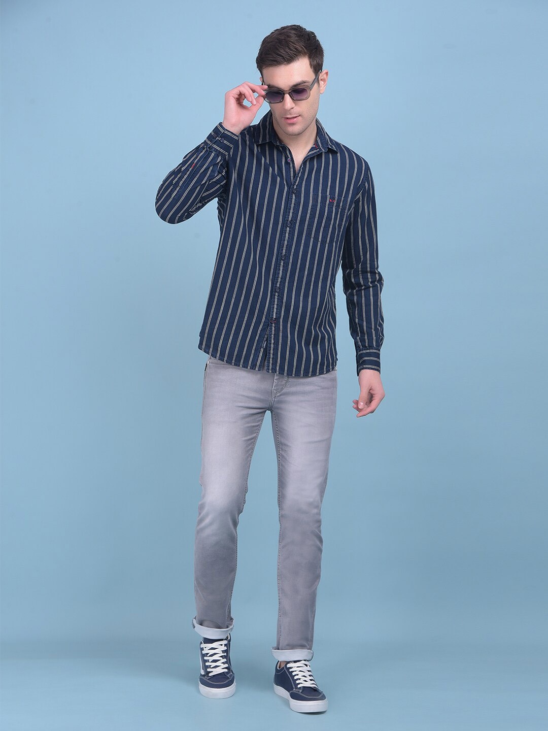 

Crimsoune Club Classic Slim Fit Opaque Striped Casual Shirt, Black
