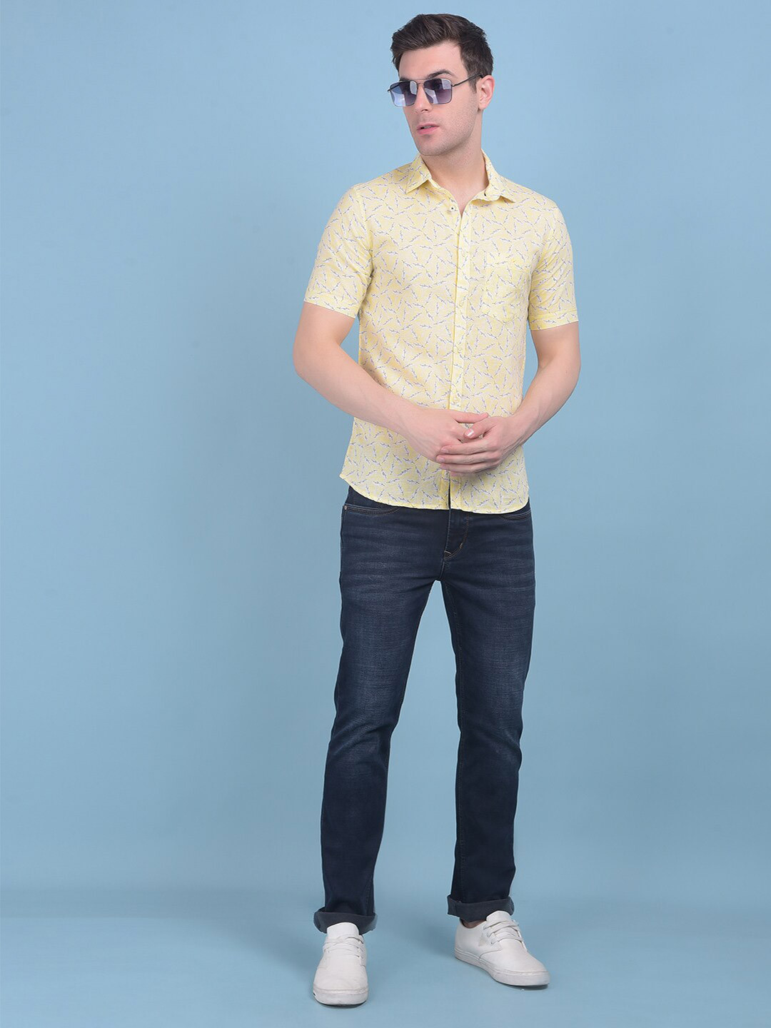 

Crimsoune Club Men Classic Slim Fit Printed Opaque Casual Shirt, Yellow