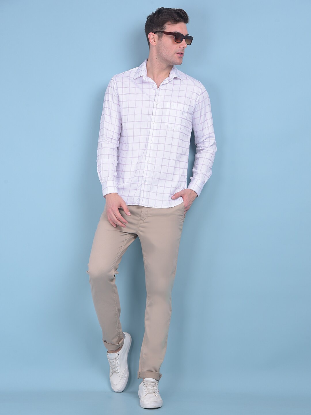 

Crimsoune Club Classic Slim Fit Opaque Windowpane Checked Casual Shirt, White