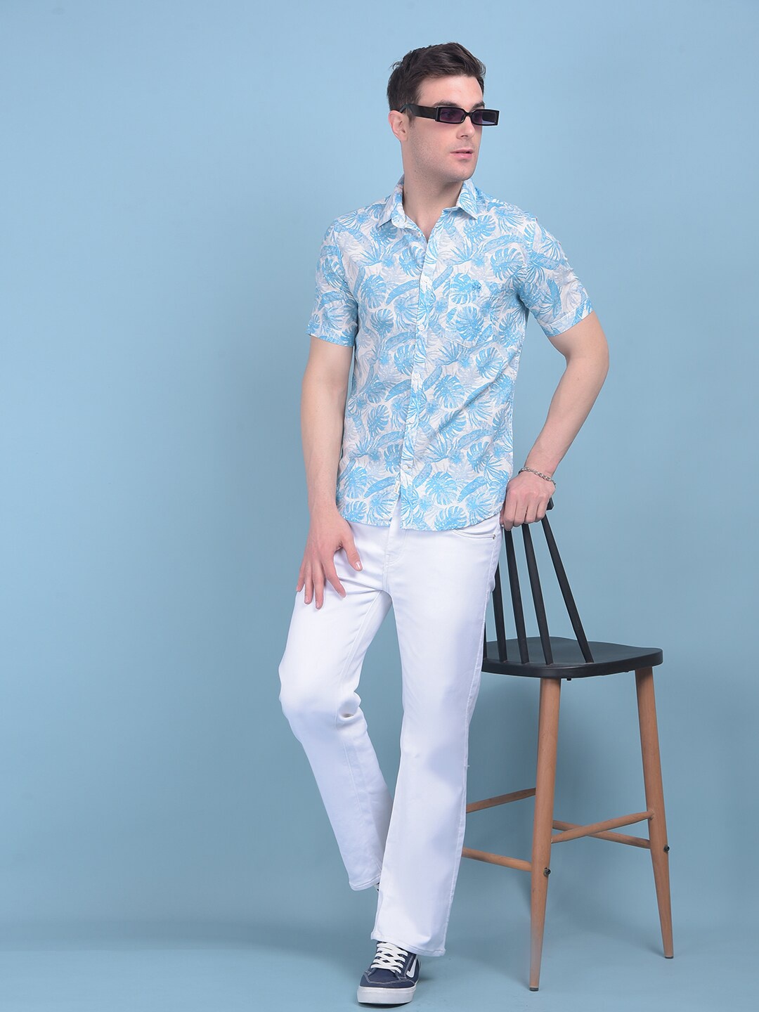 

Crimsoune Club Classic Slim Fit Floral Printed Casual Shirt, Blue