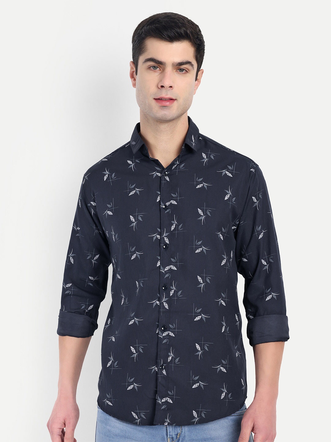 

S-LINE Classic Floral Opaque Printed Cotton Casual Shirt, Black