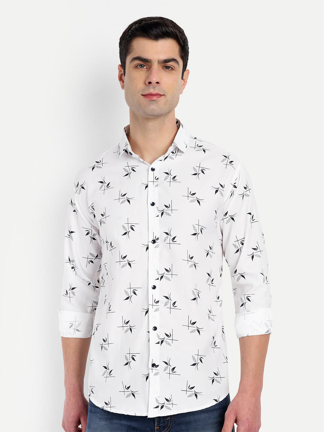 

S-LINE Classic Floral Opaque Cotton Printed Casual Shirt, White