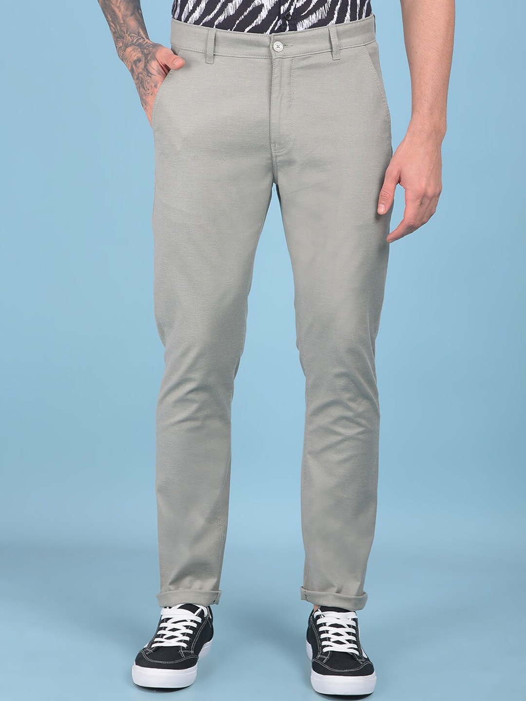 

Crimsoune Club Men Smart Slim Fit Easy Wash Cotton Trouser, Olive
