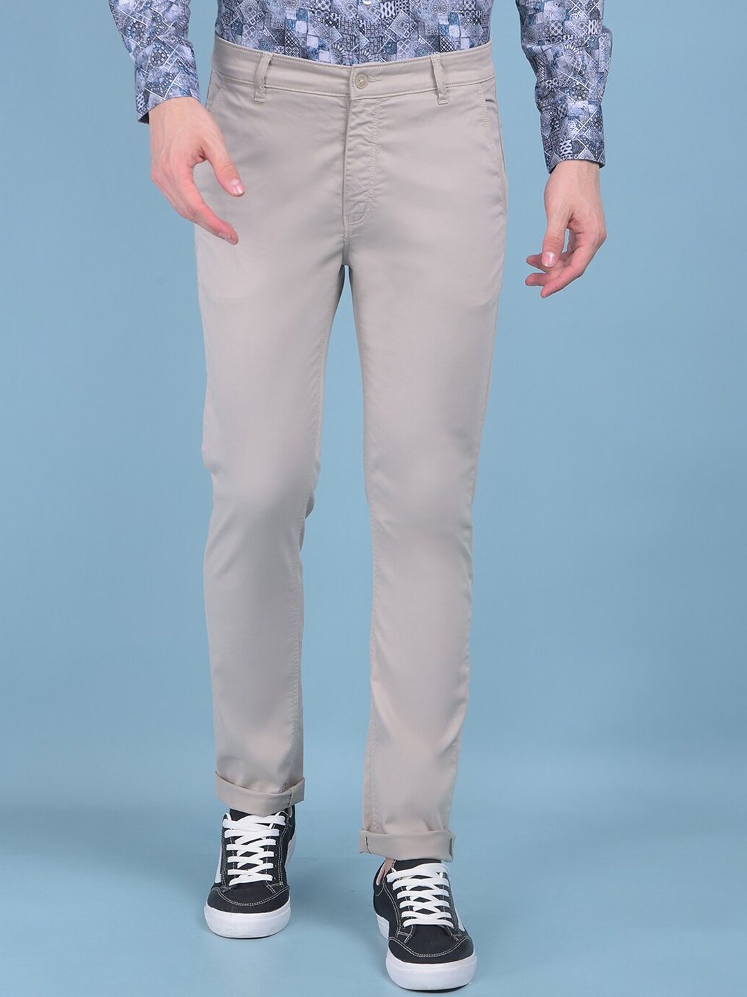 

Crimsoune Club Men Smart Slim Fit Easy Wash Trouser, Beige