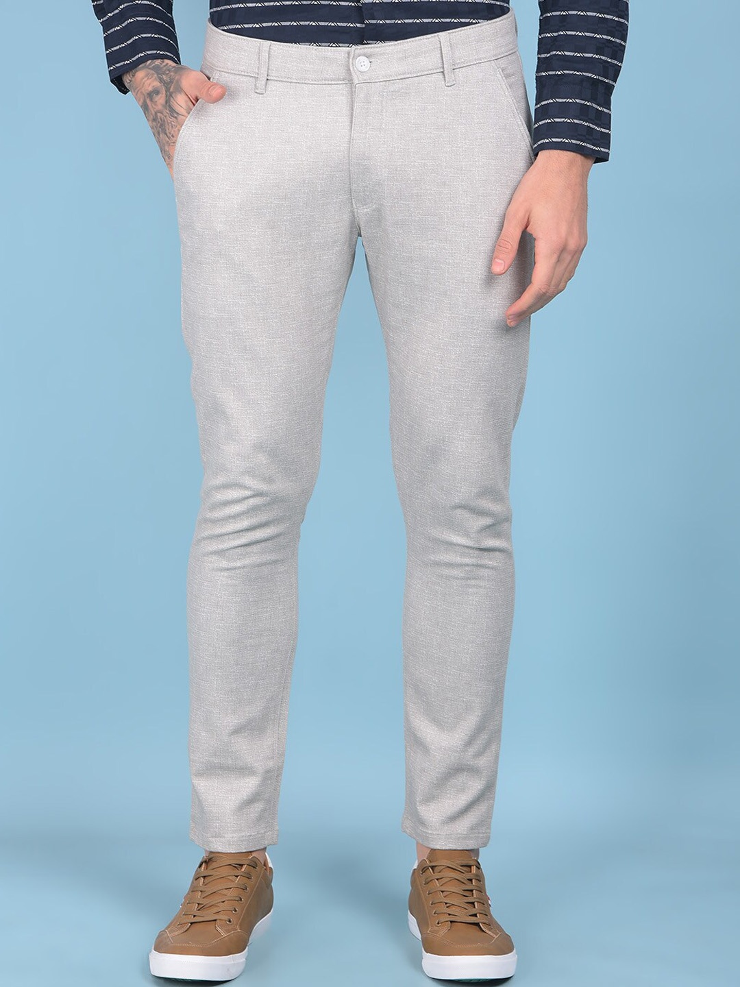 

Crimsoune Club Men Smart Slim Fit Easy Wash Chinos Trouser, Grey